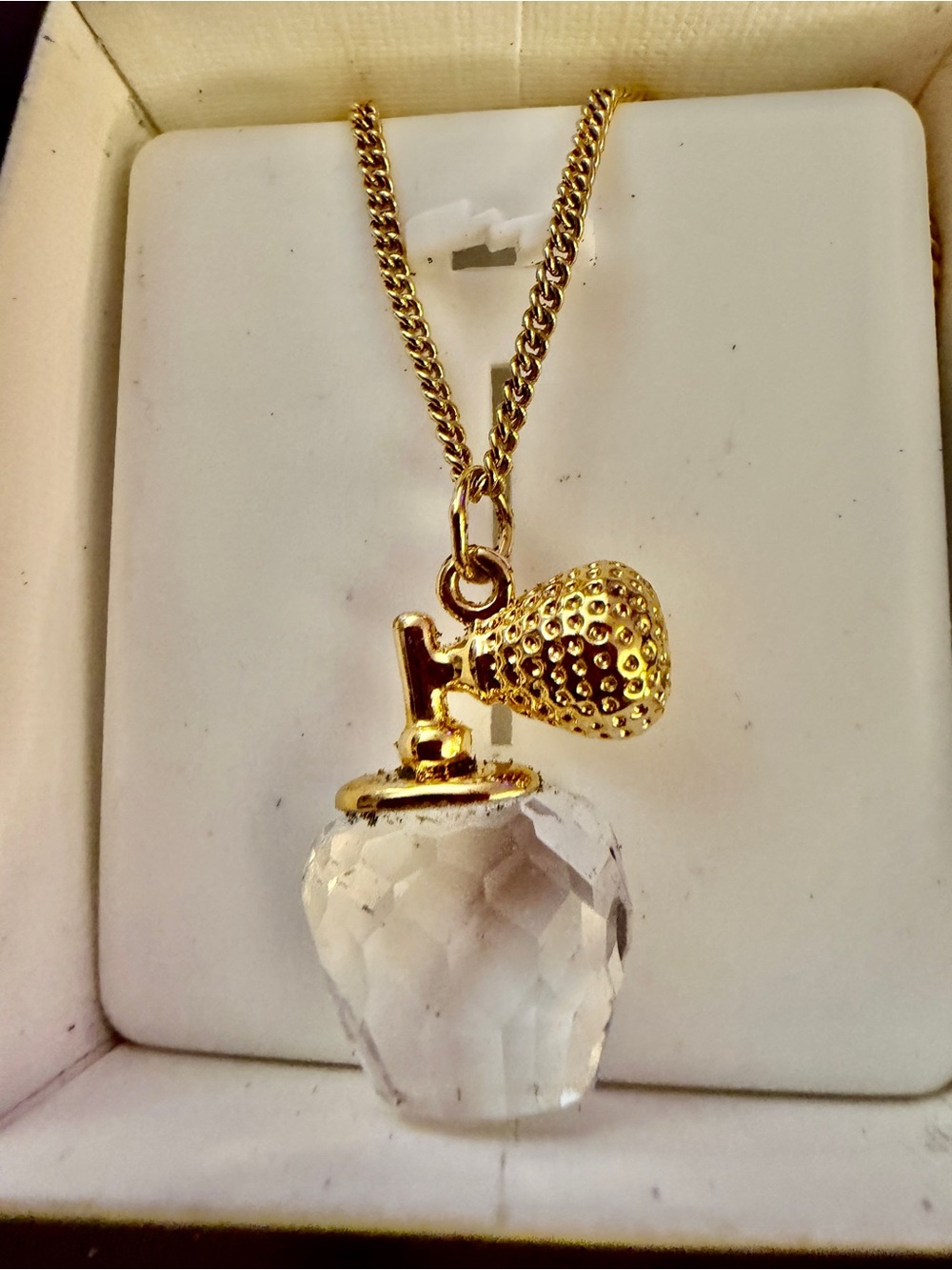 Swarovski Vintage Crystal Memories perfume bottle pendant necklace Goldtone NWT